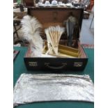 SUITCASE CONTAINING SUNDRIES INCLUDING HAND FANS, EXOTIC DANCERS, FEATHER,