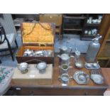 VARIOUS SILVER PLATEDWARE, FLATWARE AND BISCUIT ROLLERS, ETC.