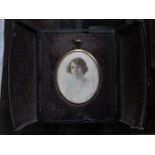 KETUNAL COLLINGS OVAL FRAMED MINIATURE PORTRAIT WITHIN LEATHER CASE