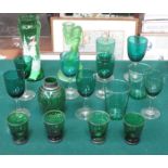 PARCEL OF GREEN COLOURED GLASSWARE AND MARY GREGORY VASE, ETC.