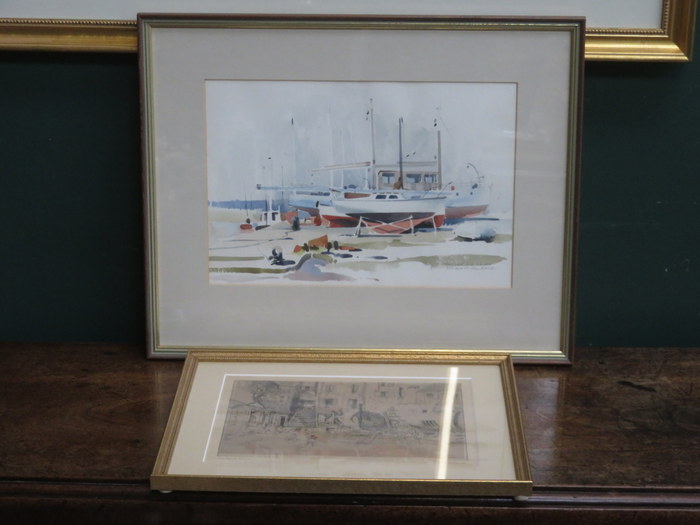 JOHN RATCLIFFE, FRAMED WATERCOLOUR OF COLLINGWOOD DOCK, LIVERPOOL,