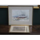 JOHN RATCLIFFE, FRAMED WATERCOLOUR OF COLLINGWOOD DOCK, LIVERPOOL,