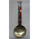 CONTINENTAL SILVER AND ENAMELLED SPOON STAMPED 9225.