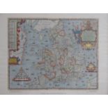 FRAMED SAXTON'S MAP OF ENGLAND AND WALES, 1579,