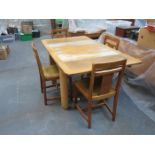 OAK DRAW LEAF TABLE AND FOUR CHAIRS.
