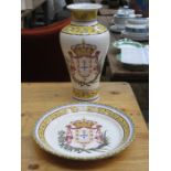 LIMITED EDITION PORTUGUESE HANDPAINTED CERAMIC VASE WITH MATCHING CHARGER,