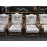 FOUR WICKER CONSERVATORY CHAIRS PLUS COFFEE TABLE