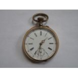 14k GOLD GENTS POCKET WATCH WITH ENAMELLED DIAL AND GILT FINGERS, STAMPED TO BACK- REMONPOIR CHATON,