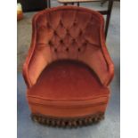 RED UPHOLSTERED BUTTON BACK BEDROOM ARMCHAIR