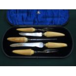 ANTIQUE BONE/IVORY HANDLED FIVE PIECE CARVING SET BY ATKINSON BROTHERS