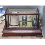 MAHOGANY AND GLASS CASED BAROGRAPH WITH SINGLE DRAWER