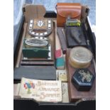 SUNDRY ITEMS INCLUDING BOOK ENDS (AT FAULT), BINOCULARS, MONEY BANKS AND SMOKER'S PIPE, ETC.