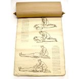 A superb early 20th Century 19 page wall chart illustrating first aid practices for artificial