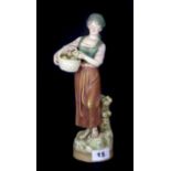 A Royal Dux porcelain figure of a girl with a basket of flowers, H. 27cm.