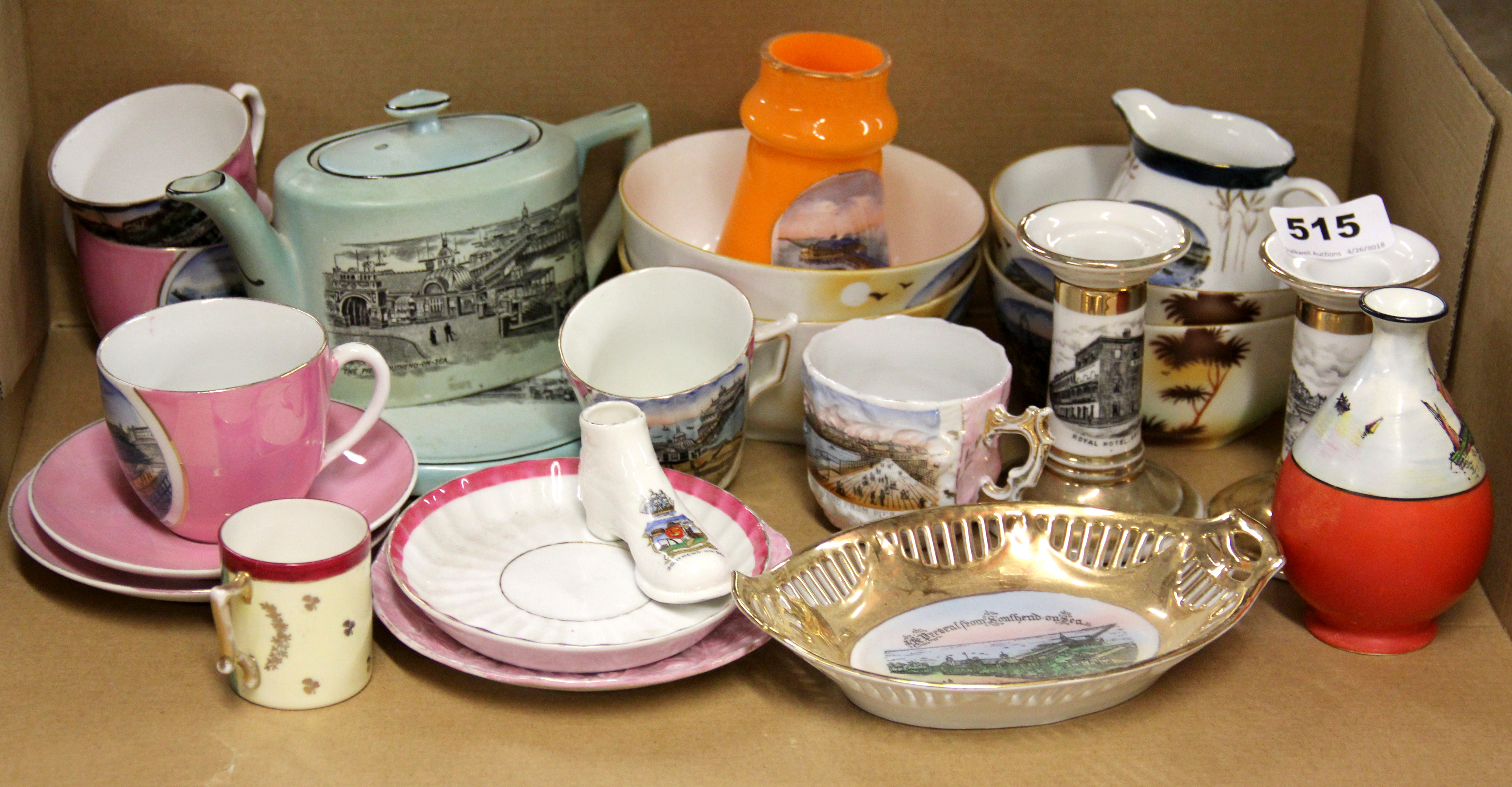 A collection of Southend area antique souvenir china.