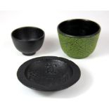 Three Japanese cast iron items, largest H. 5cm.