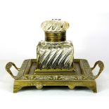 A 19th Century brass and glass ink stand, W. 24cm.