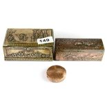 A 19th Century French Delettrez, Paris hammered brass perfume box, 12 x 7 x 5cm, together with a