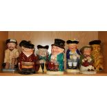 Nine Royal Doulton and other character jugs, tallest 25cm.