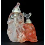 An unusual double carved rock crystal snuff bottle with rock crystal stoppers, H. 8cm.