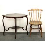 An Edwardian mahogany side table and kitchen chair.