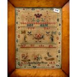 A framed early 19th Century sampler, 42 x 53cm.