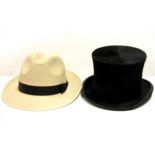 An Austin Reed top hat and a Panama hat by New & Lingwood Limited, size 7 1/2.