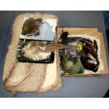 A vintage Fur Stoll and a quantity of hat feathers.