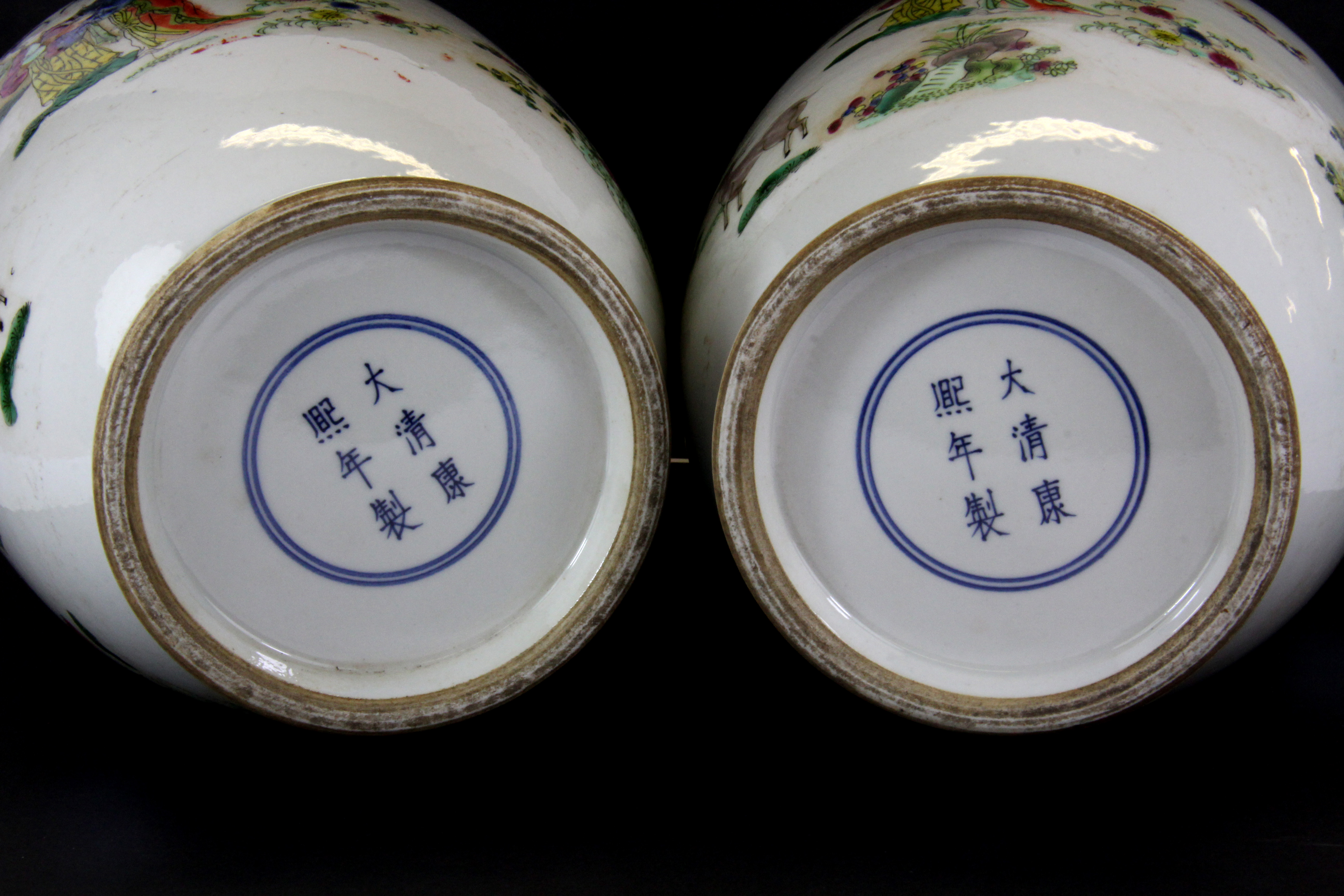 A pair of early/ mid-20th Century Chinese hand enamelled porcelain vases, H. 41cm. - Image 3 of 3
