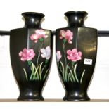 A pair of 1920's hexagonal ceramic vases, H. 38cm.