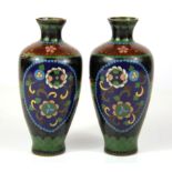 A pair of late 19th century Japanese cloisonné vases, H. 13cm, (A/F).