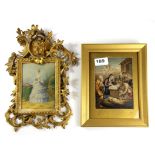 A gilt framed Baxter print of the birth of Christ, 18 x 23cm, and a carved gilt wood Baxter print of