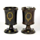 Two 19th Century turned wood and gilt metal dice shakers, H. 12.5cm.