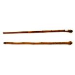 Two Japanese carved bamboo walking sticks.