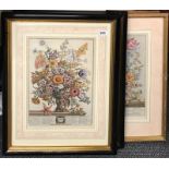 Four large framed prints of flowers, largest 51 x 63cm.