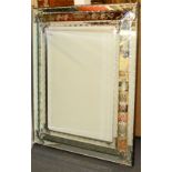 A superb large Venetian glass mirror, 99 x 123cm, with purpose made wooden carrying case.