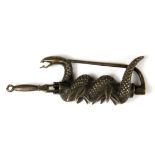 A Chinese bronze snake furniture/ cabinet lock, W. 11.5cm.