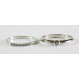 Two 9ct white gold diamond set rings, (N, P).