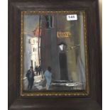 Tedever (Tedde) Rhodin, Swedish oak framed pastel street scene, 33 x 40cm.