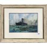 A framed watercolour of H M Transport Arcadian sunk 15.4.1917 signed W. M. Birchall 1884-1941, 51