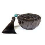 A Chinese carved hardwood lotus pod censer, Dia. 8cm.