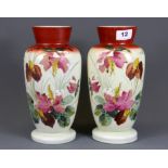 A pair of 19th Century hand painted opaline glass vases, H. 26cm.