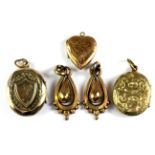 A 9ct gold back and front locket and other rolled gold jewellery items.