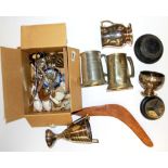 A quantity of mixed metal ware and other items.