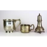 A heavy sterling silver tankard engraved for 1915 together with two further sterling silver items.