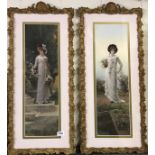 A pair of beautifully framed Edwardian prints of ladies, 36 x 80cm.