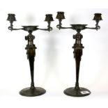 A pair of impressive Art Nouveau figural bronze candelabra, H. 35cm.