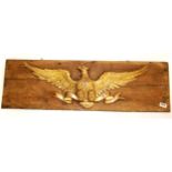 A gilt metal American eagle mounted on a wooden board, W. 91cm.