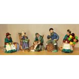 Five Royal Doulton figurines 'Silks and Ribbons', 'A Stitch In Time', 'The Master', 'The Lobster