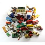 A quantity of Moko Lesney, Dinky and other toy cars, figures and accessories.